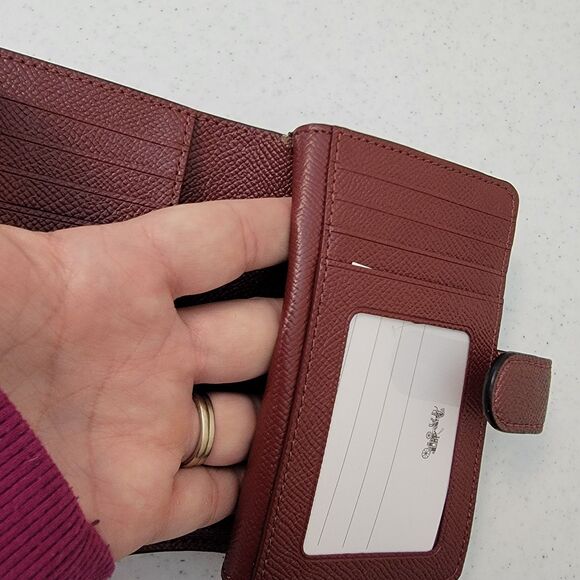 COACH Medium Corner Zip Wallet Cross Grain Leather Metallic Pink/Purple/Blush - Picture 12 of 16